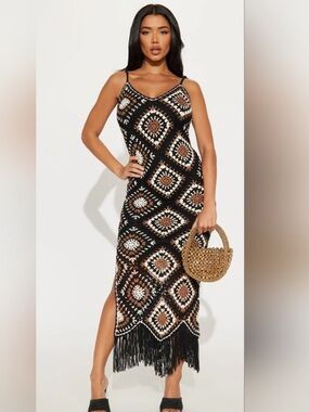 Fashion Nova crochet fringe maxi dress